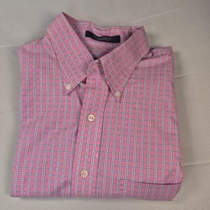 Overton Men's Wrinkle-Free Long Sleeve Button-Down Shirt sz L Pink Plaid NWOT